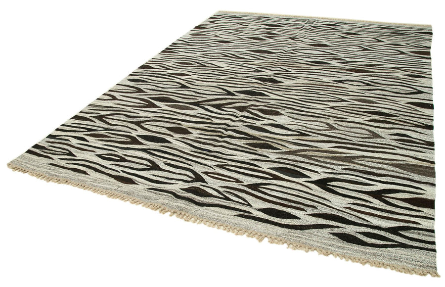 Scrap Gri Geometrik Pamuk Yün El Dokuma Halısı 250x325 Agacan