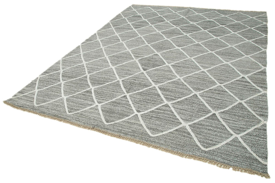 Scrap Gri Geometrik Pamuk Yün El Dokuma Halısı 242x317 Agacan
