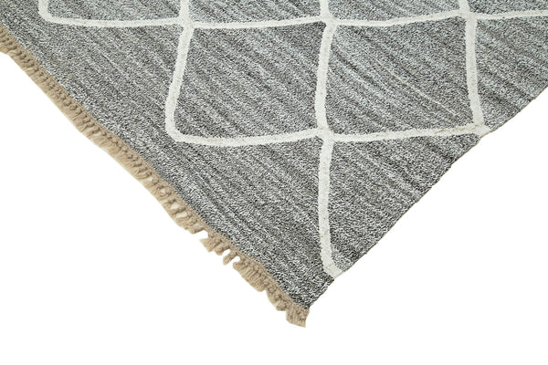 Scrap Gri Geometrik Pamuk Yün El Dokuma Halısı 242x317 Agacan