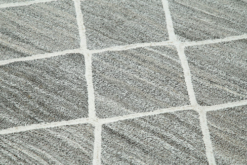 Scrap Gri Geometrik Pamuk Yün El Dokuma Halısı 242x317 Agacan