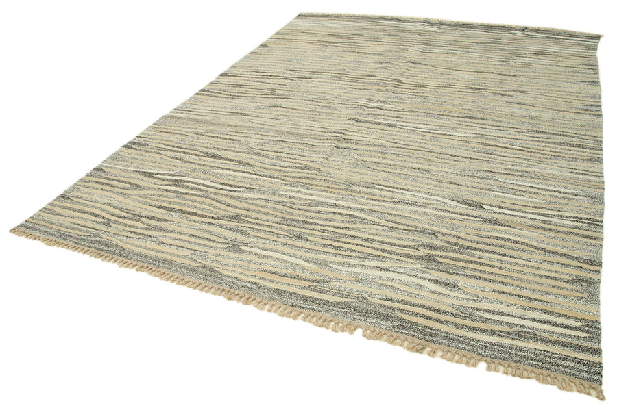 Scrap Bej Geometrik Pamuk Yün El Dokuma Halısı 244x325 Agacan