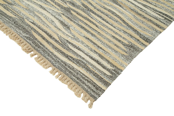 Scrap Bej Geometrik Pamuk Yün El Dokuma Halısı 244x325 Agacan