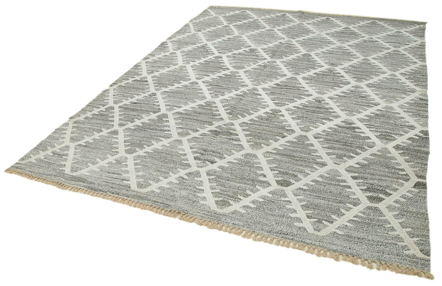 Scrap Gri Geometrik Pamuk Yün El Dokuma Halısı 238x318 Agacan