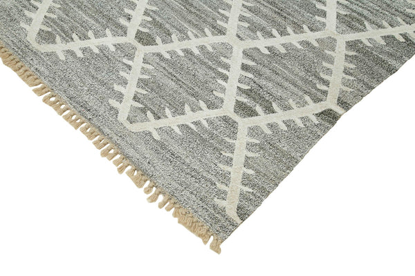 Scrap Gri Geometrik Pamuk Yün El Dokuma Halısı 238x318 Agacan