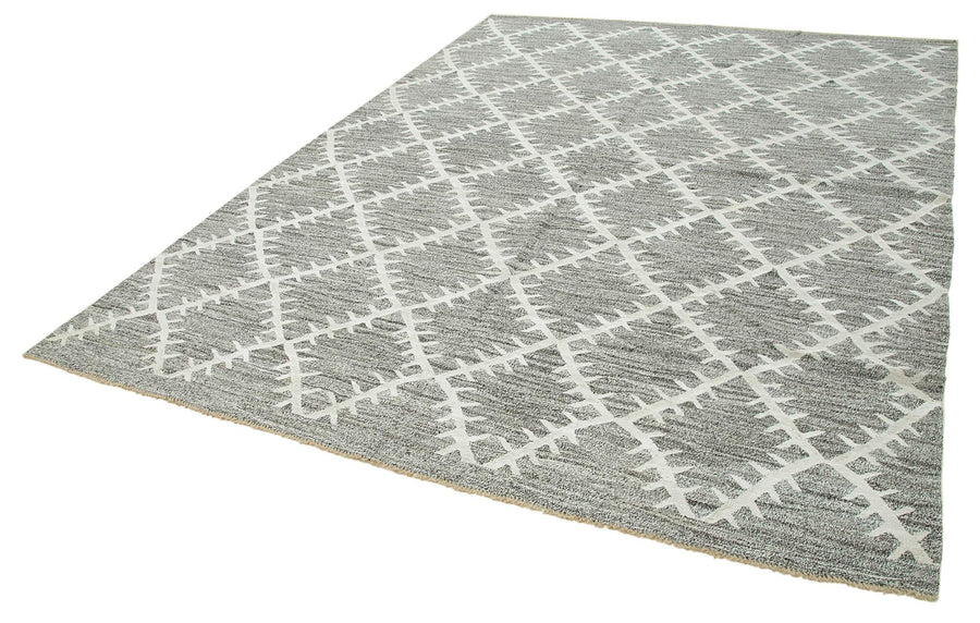 Scrap Gri Geometrik Pamuk Yün El Dokuma Halısı 244x324 Agacan