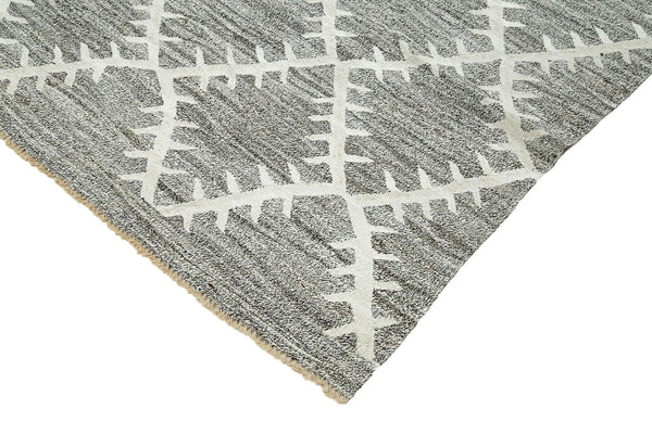 Scrap Gri Geometrik Pamuk Yün El Dokuma Halısı 244x324 Agacan