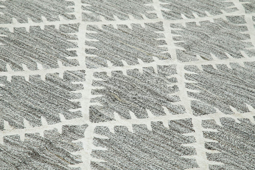Scrap Gri Geometrik Pamuk Yün El Dokuma Halısı 244x324 Agacan