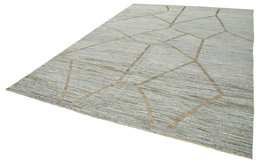 Scrap Gri Geometrik Pamuk Yün El Dokuma Halısı 268x370 Agacan