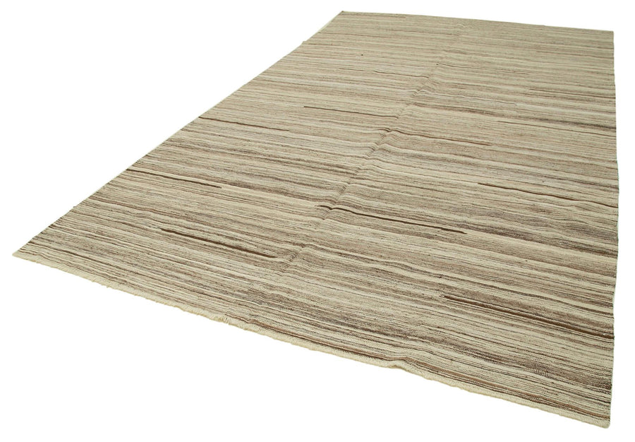 Scrap Bej Geometrik Pamuk Yün El Dokuma Halısı 247x420 Agacan