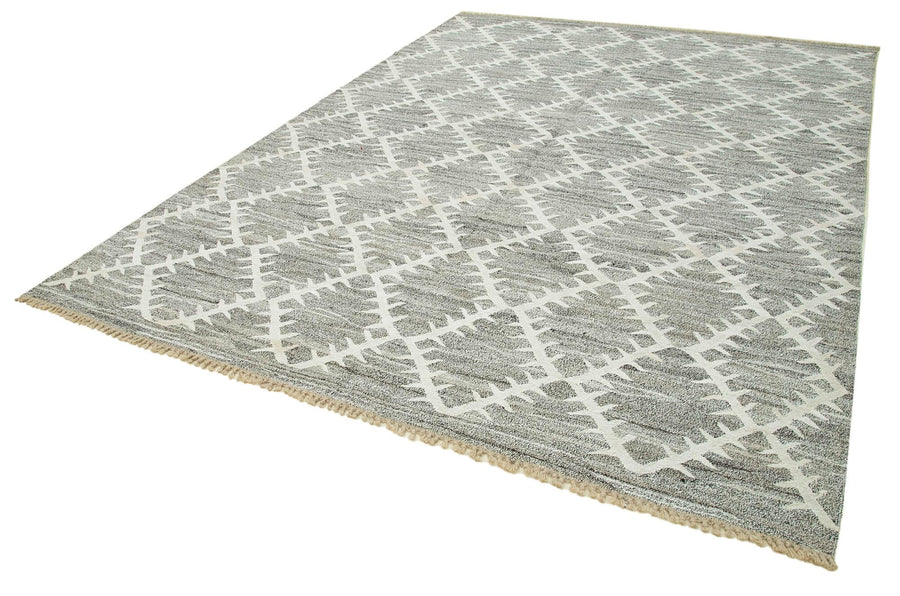 Scrap Gri Geometrik Pamuk Yün El Dokuma Halısı 253x350 Agacan