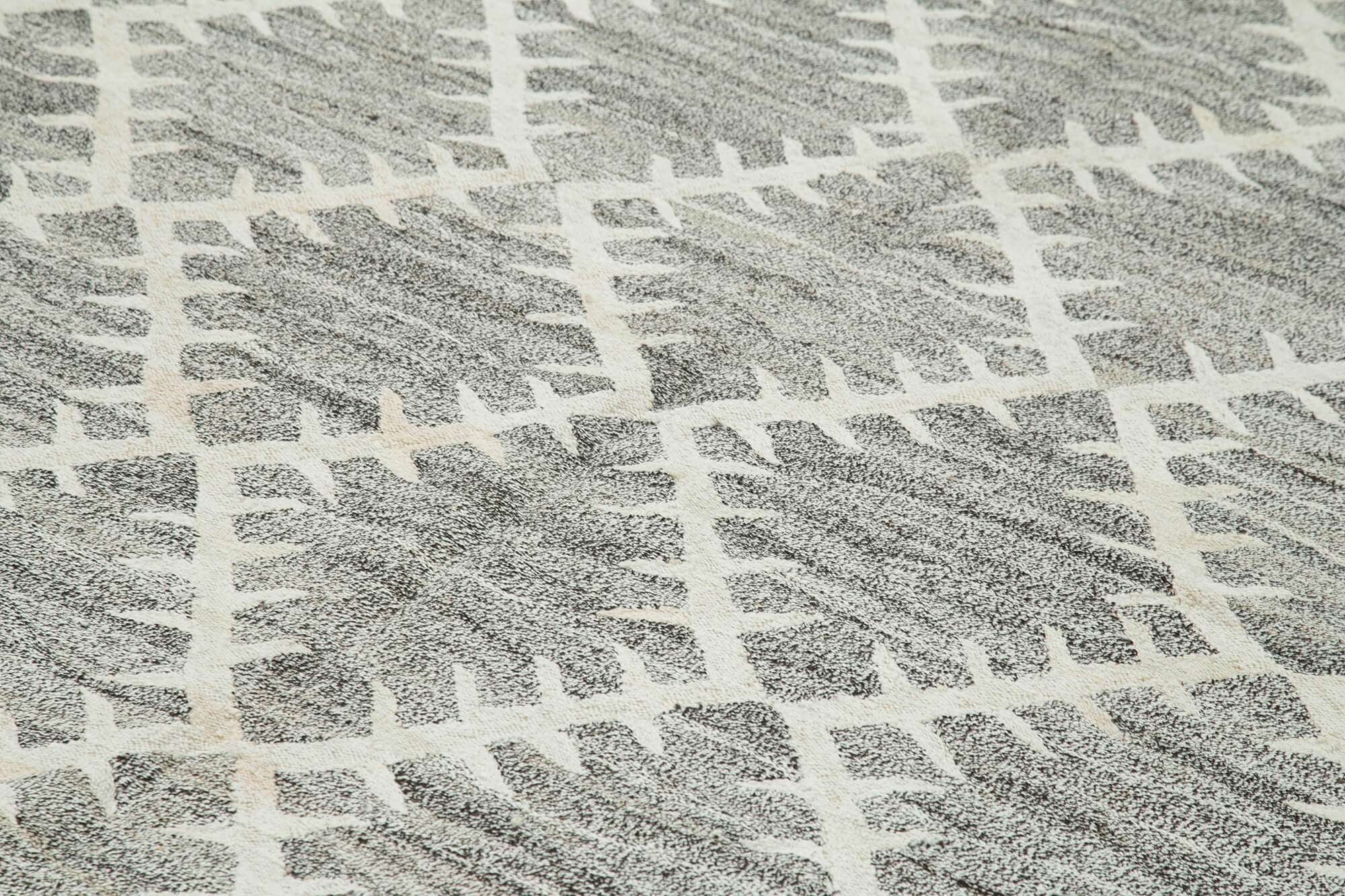 Scrap Gri Geometrik Pamuk Yün El Dokuma Halısı 253x350 Agacan