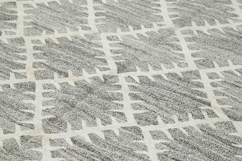Scrap Gri Geometrik Pamuk Yün El Dokuma Halısı 253x350 Agacan