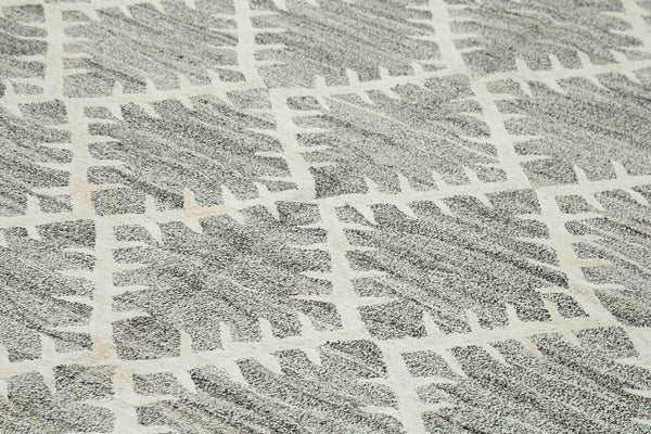 Scrap Gri Geometrik Pamuk Yün El Dokuma Halısı 253x350 Agacan