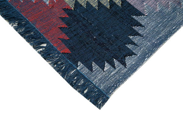 Scrap Mavi Geometrik Pamuk Yün El Dokuma Halısı 250x353 Agacan