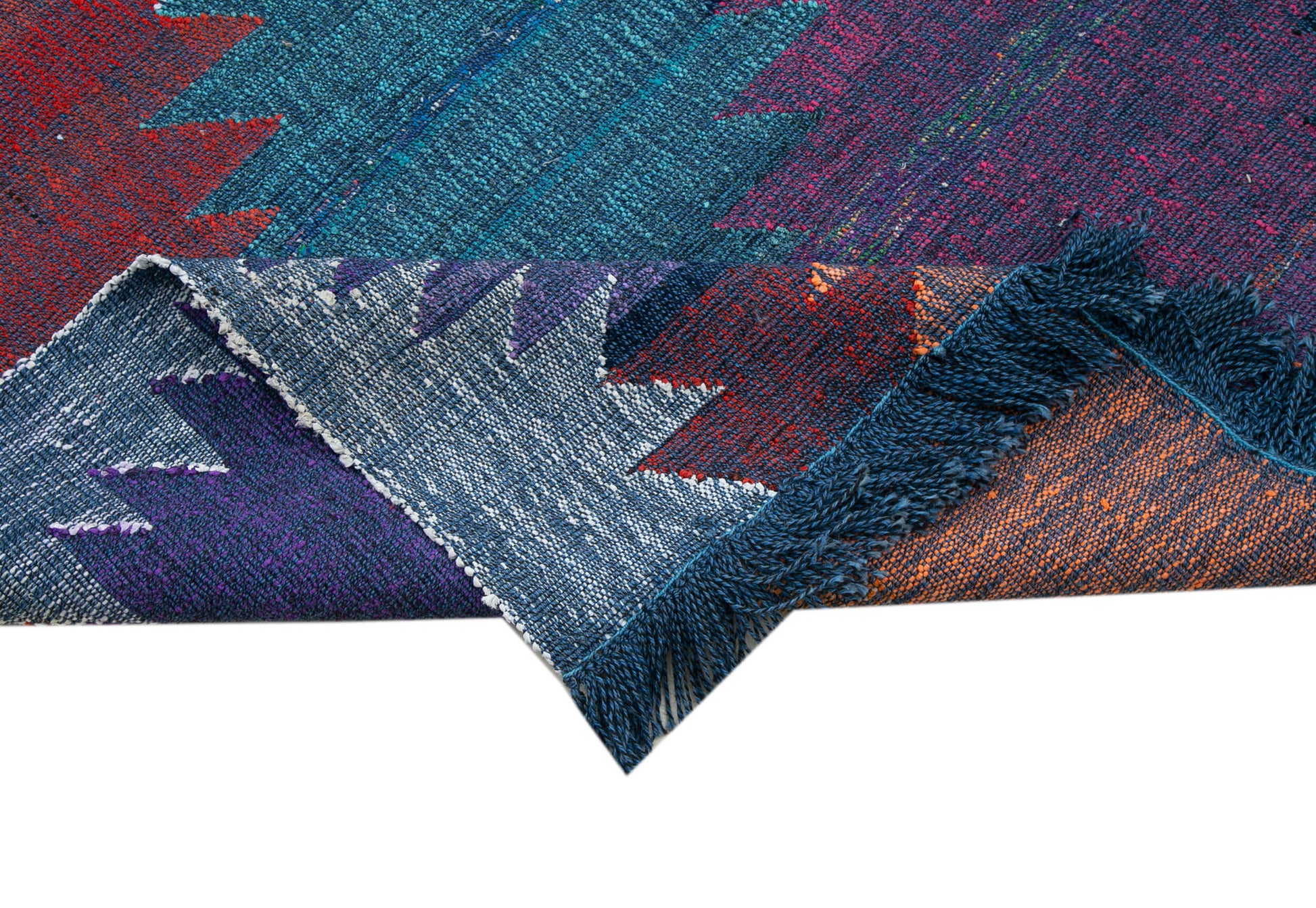 Scrap Mavi Geometrik Pamuk Yün El Dokuma Halısı 250x353 Agacan