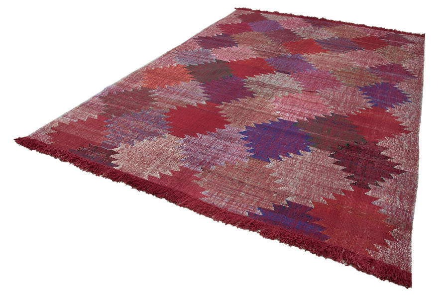 Scrap Kırmızı Geometrik Pamuk Yün El Dokuma Halısı 240x350 Agacan