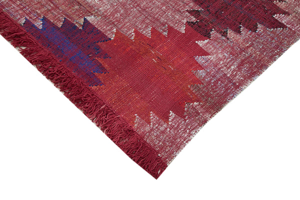 Scrap Kırmızı Geometrik Pamuk Yün El Dokuma Halısı 240x350 Agacan