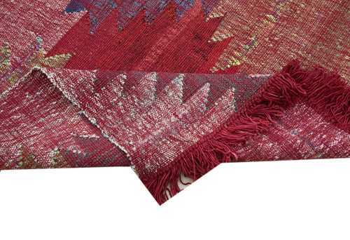 Scrap Kırmızı Geometrik Pamuk Yün El Dokuma Halısı 240x350 Agacan