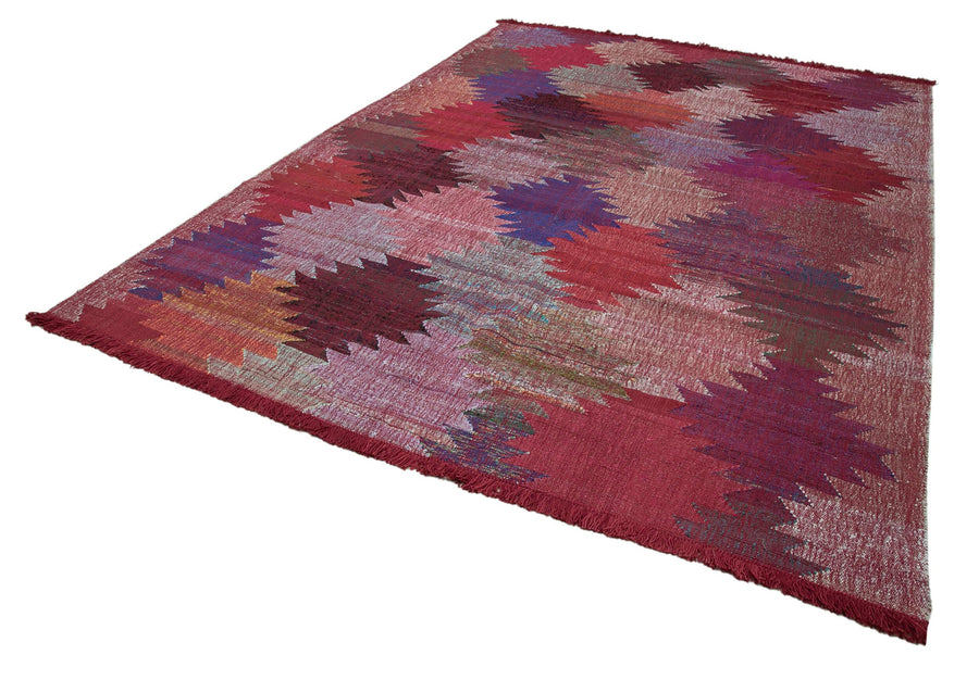 Scrap Kırmızı Geometrik Pamuk Yün El Dokuma Halısı 245x340 Agacan