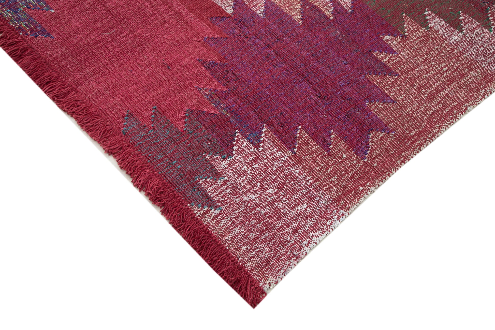 Scrap Kırmızı Geometrik Pamuk Yün El Dokuma Halısı 245x340 Agacan