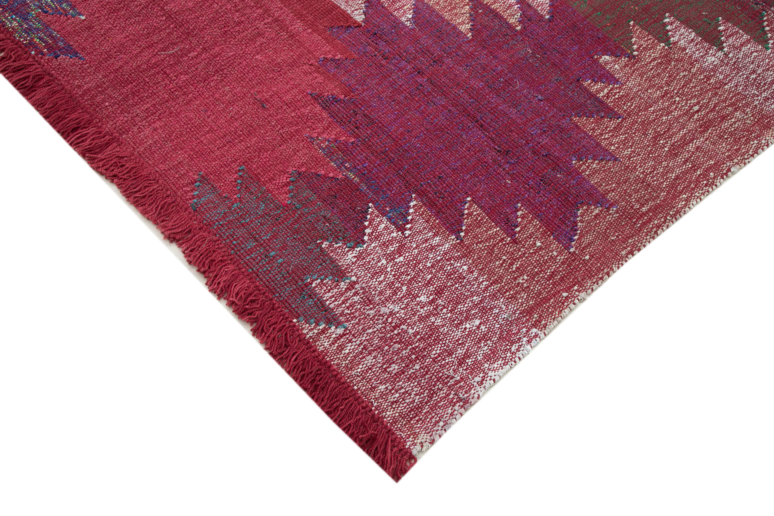 Scrap Kırmızı Geometrik Pamuk Yün El Dokuma Halısı 245x340 Agacan