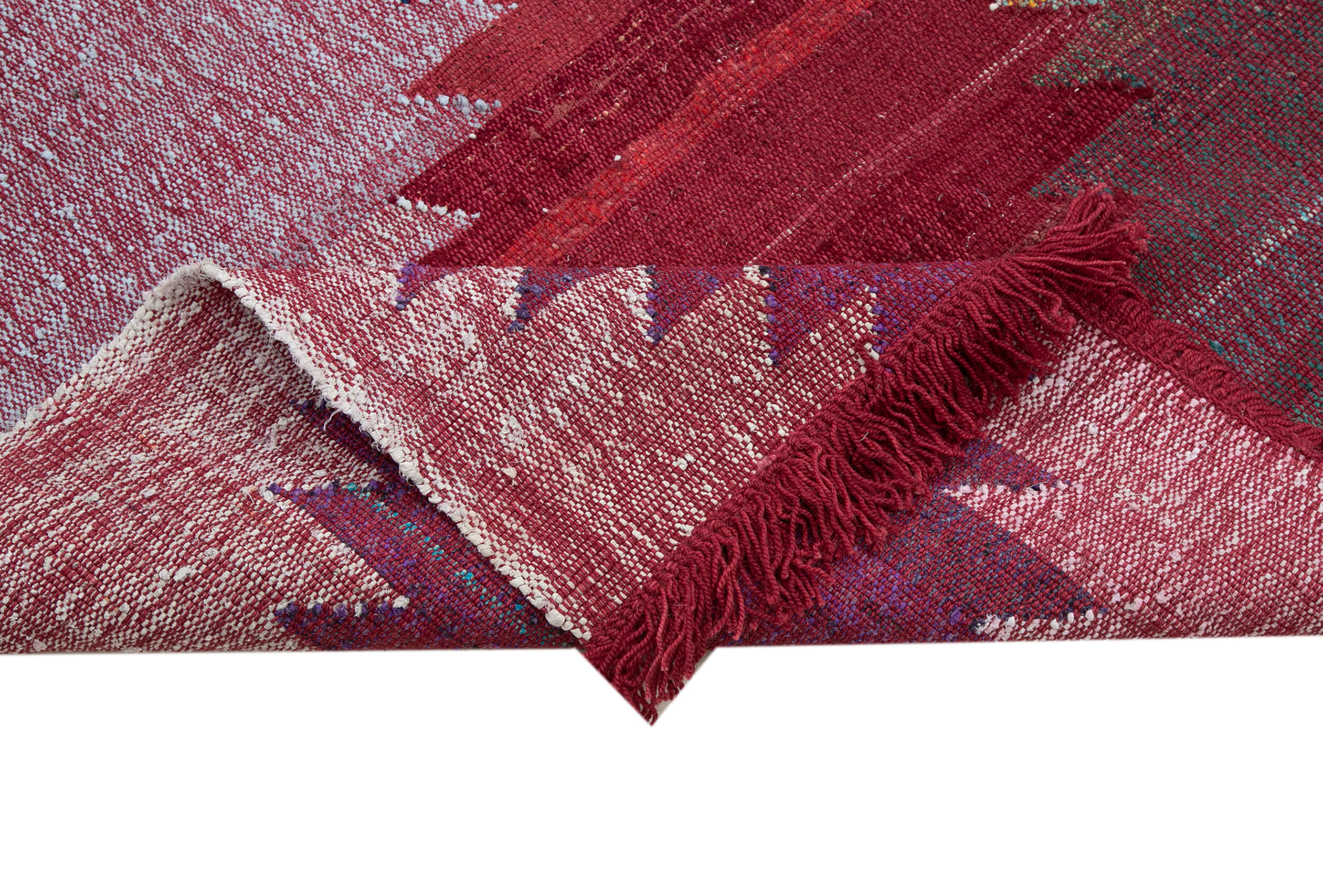 Scrap Kırmızı Geometrik Pamuk Yün El Dokuma Halısı 245x340 Agacan