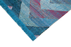 Scrap Mavi Geometrik Pamuk Yün El Dokuma Halısı 280x324 Agacan