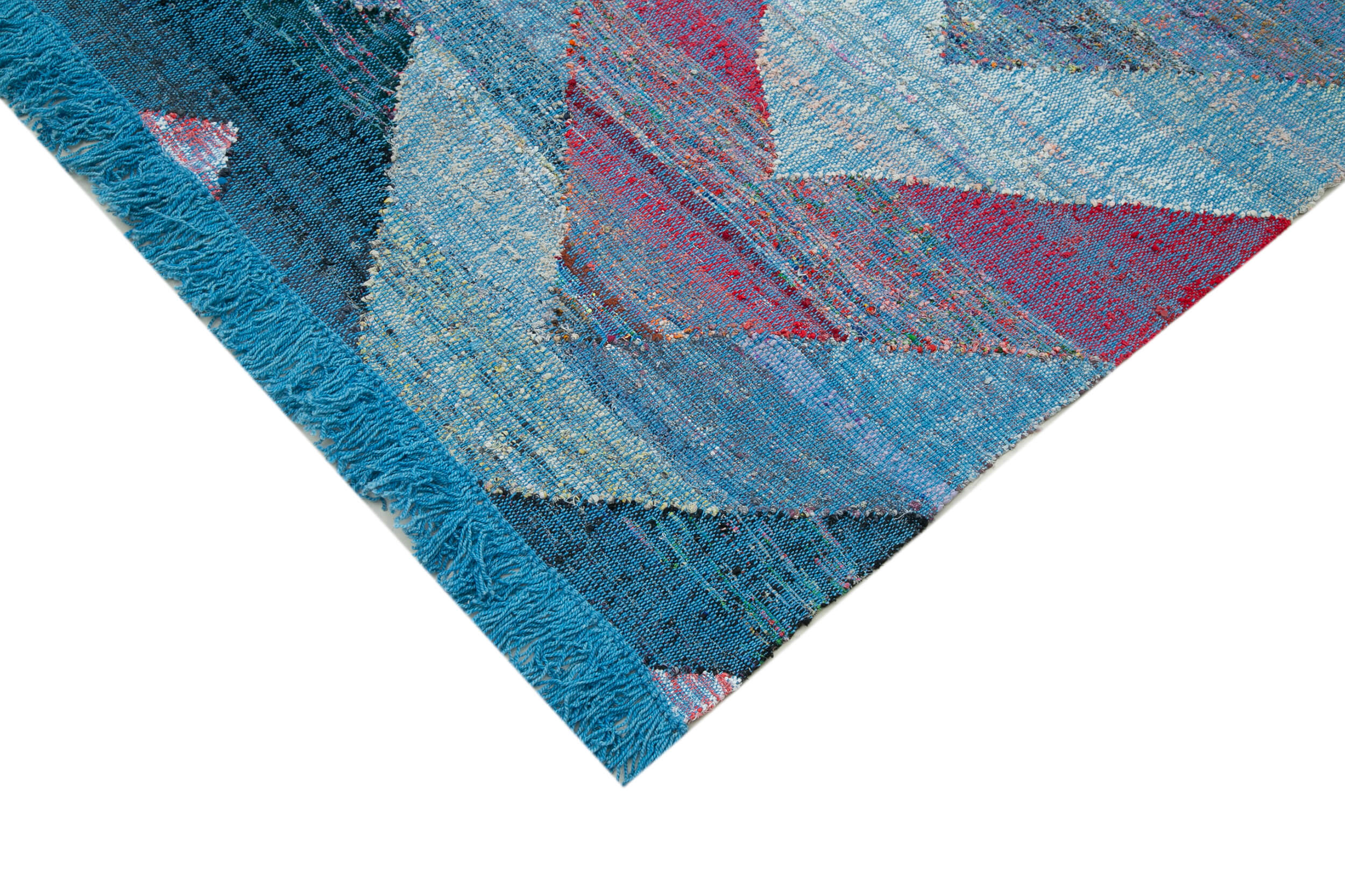 Scrap Mavi Geometrik Pamuk Yün El Dokuma Halısı 280x324 Agacan