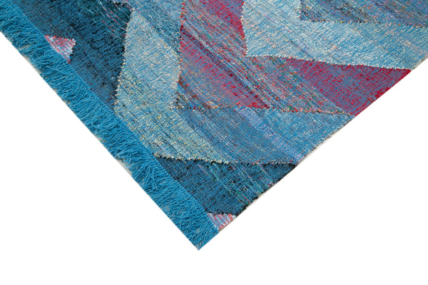 Scrap Mavi Geometrik Pamuk Yün El Dokuma Halısı 280x324 Agacan