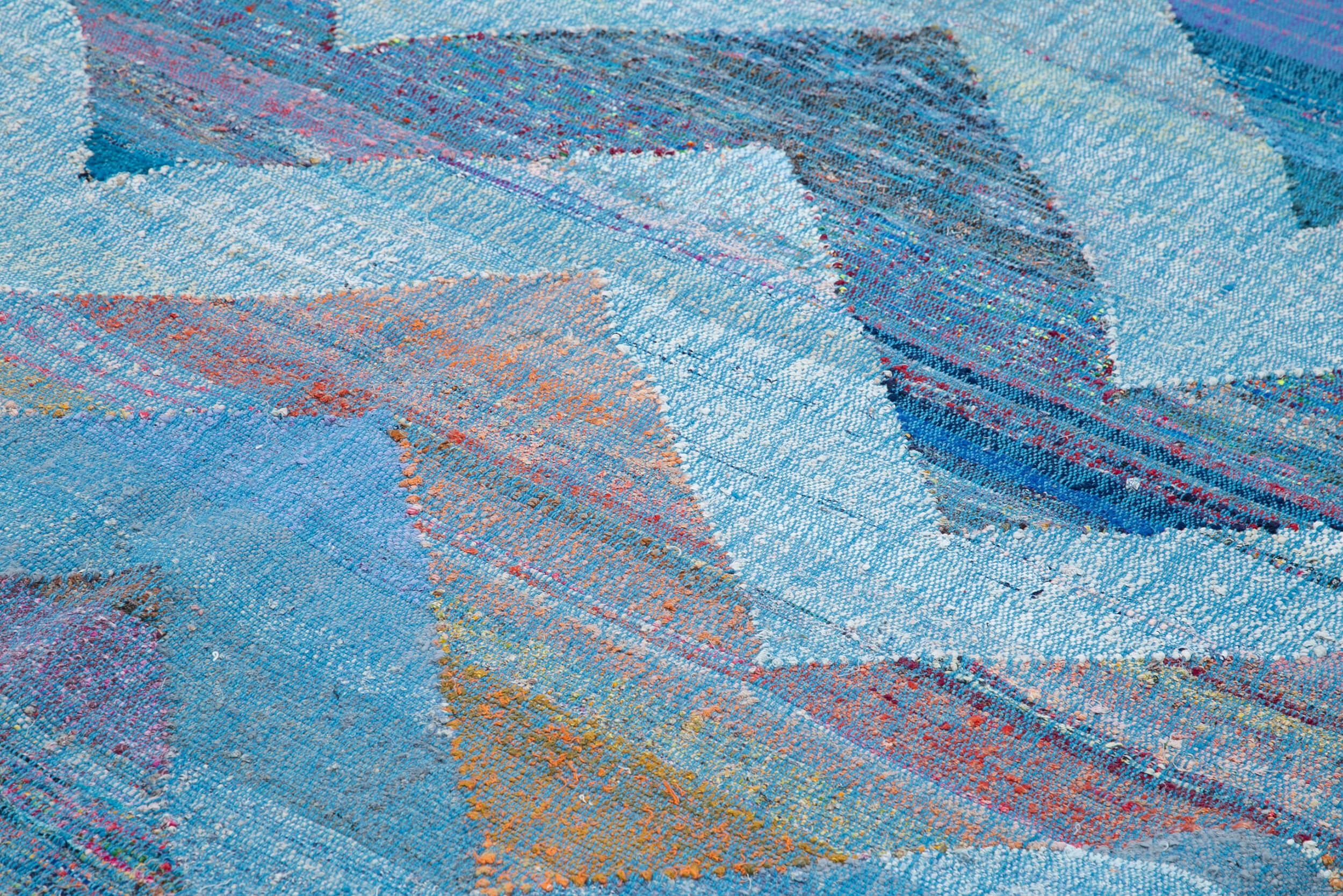 Scrap Mavi Geometrik Pamuk Yün El Dokuma Halısı 280x324 Agacan