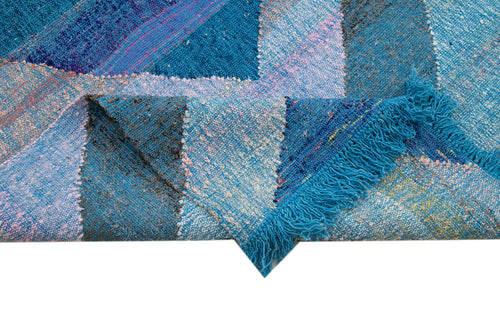 Scrap Mavi Geometrik Pamuk Yün El Dokuma Halısı 280x324 Agacan