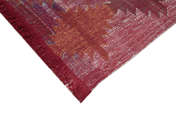 Scrap Kırmızı Geometrik Pamuk Yün El Dokuma Halısı 242x342 Agacan