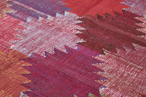 Scrap Kırmızı Geometrik Pamuk Yün El Dokuma Halısı 242x342 Agacan