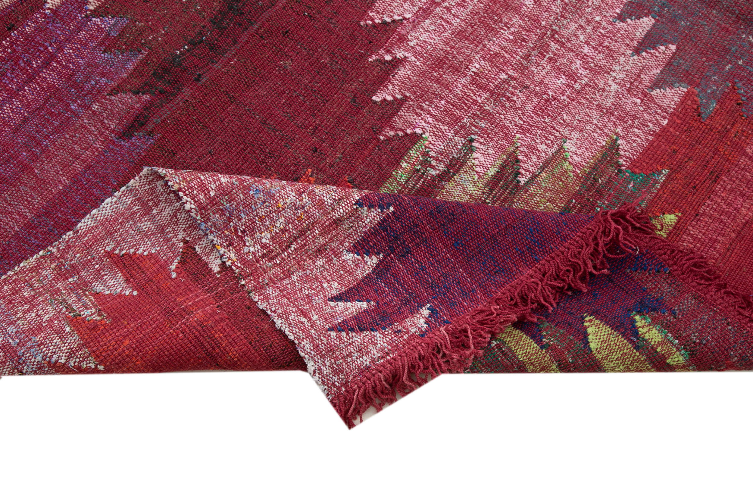 Scrap Kırmızı Geometrik Pamuk Yün El Dokuma Halısı 242x342 Agacan