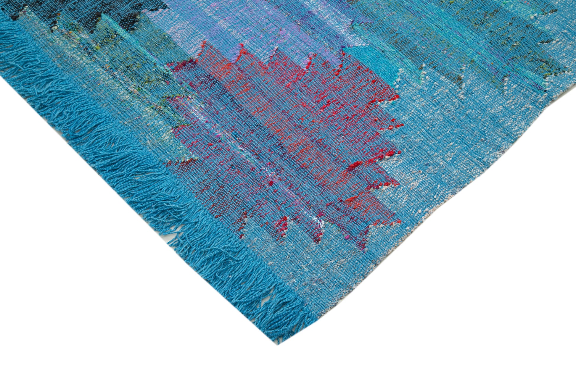 Scrap Mavi Geometrik Pamuk Yün El Dokuma Halısı 240x370 Agacan