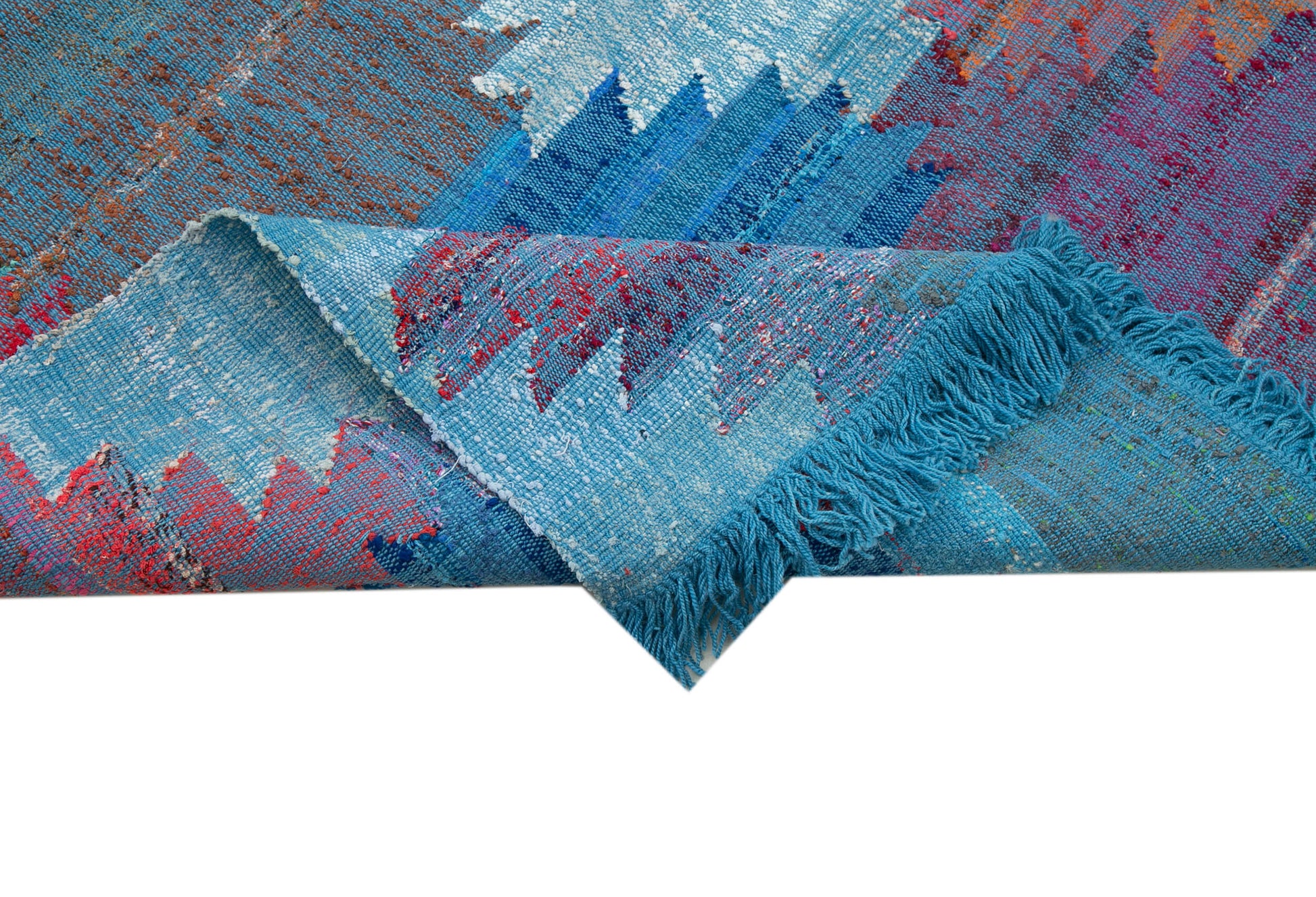 Scrap Mavi Geometrik Pamuk Yün El Dokuma Halısı 240x370 Agacan