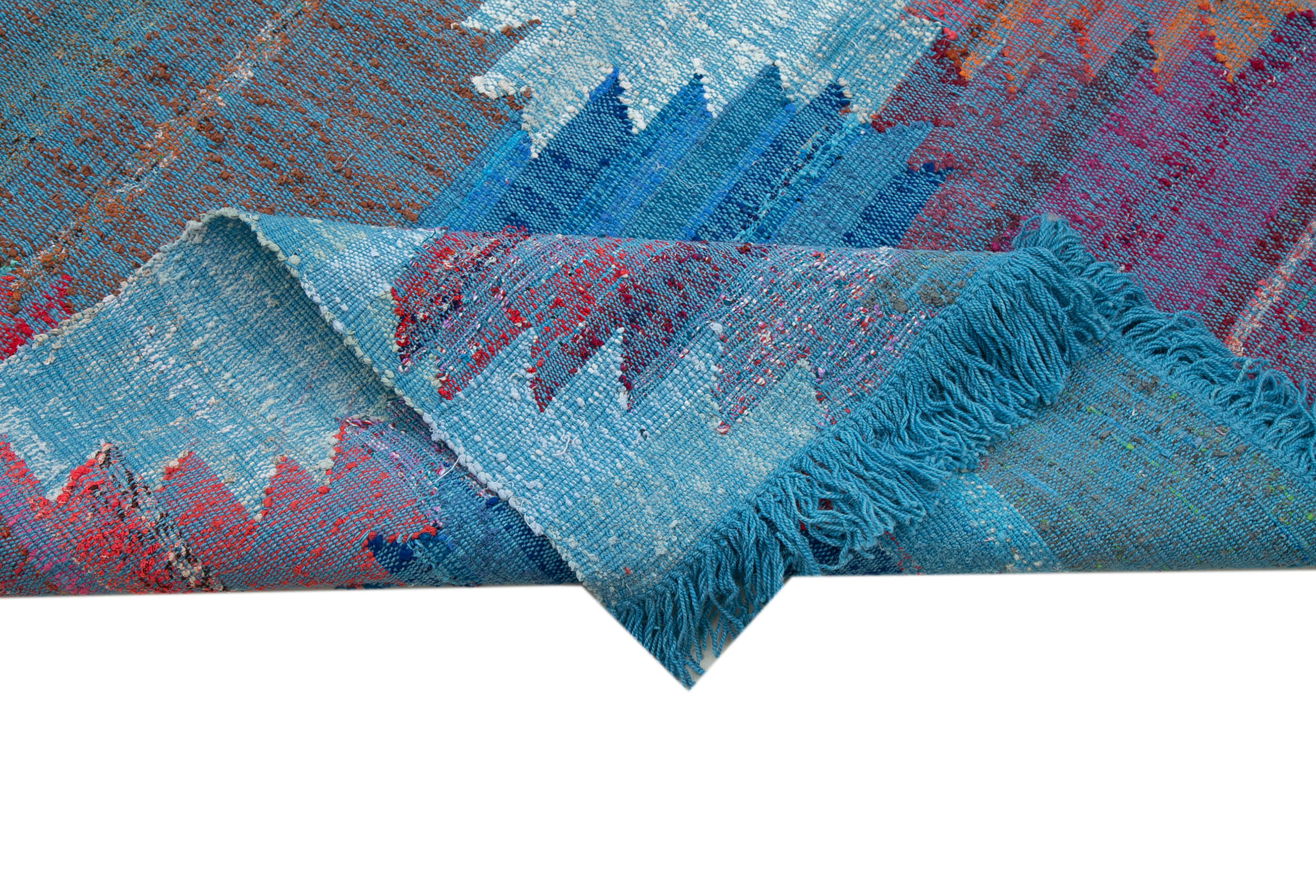 Scrap Mavi Geometrik Pamuk Yün El Dokuma Halısı 240x370 Agacan