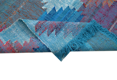 Scrap Mavi Geometrik Pamuk Yün El Dokuma Halısı 240x370 Agacan