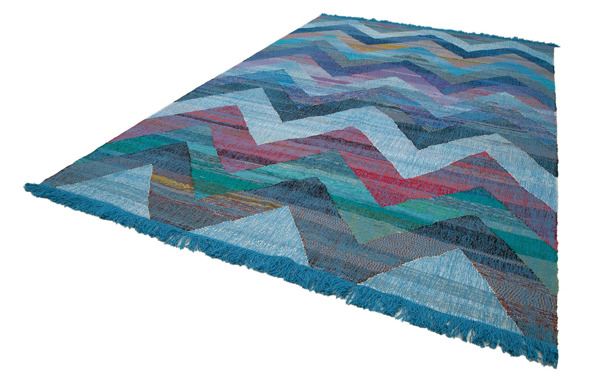 Scrap Mavi Geometrik Pamuk Yün El Dokuma Halısı 256x396 Agacan