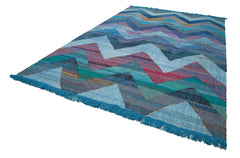 Scrap Mavi Geometrik Pamuk Yün El Dokuma Halısı 256x396 Agacan