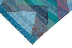 Scrap Mavi Geometrik Pamuk Yün El Dokuma Halısı 256x396 Agacan