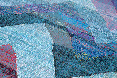 Scrap Mavi Geometrik Pamuk Yün El Dokuma Halısı 256x396 Agacan