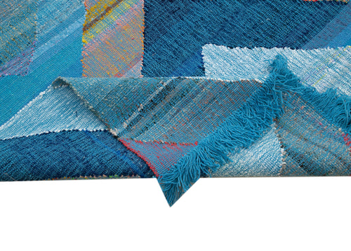 Scrap Mavi Geometrik Pamuk Yün El Dokuma Halısı 256x396 Agacan