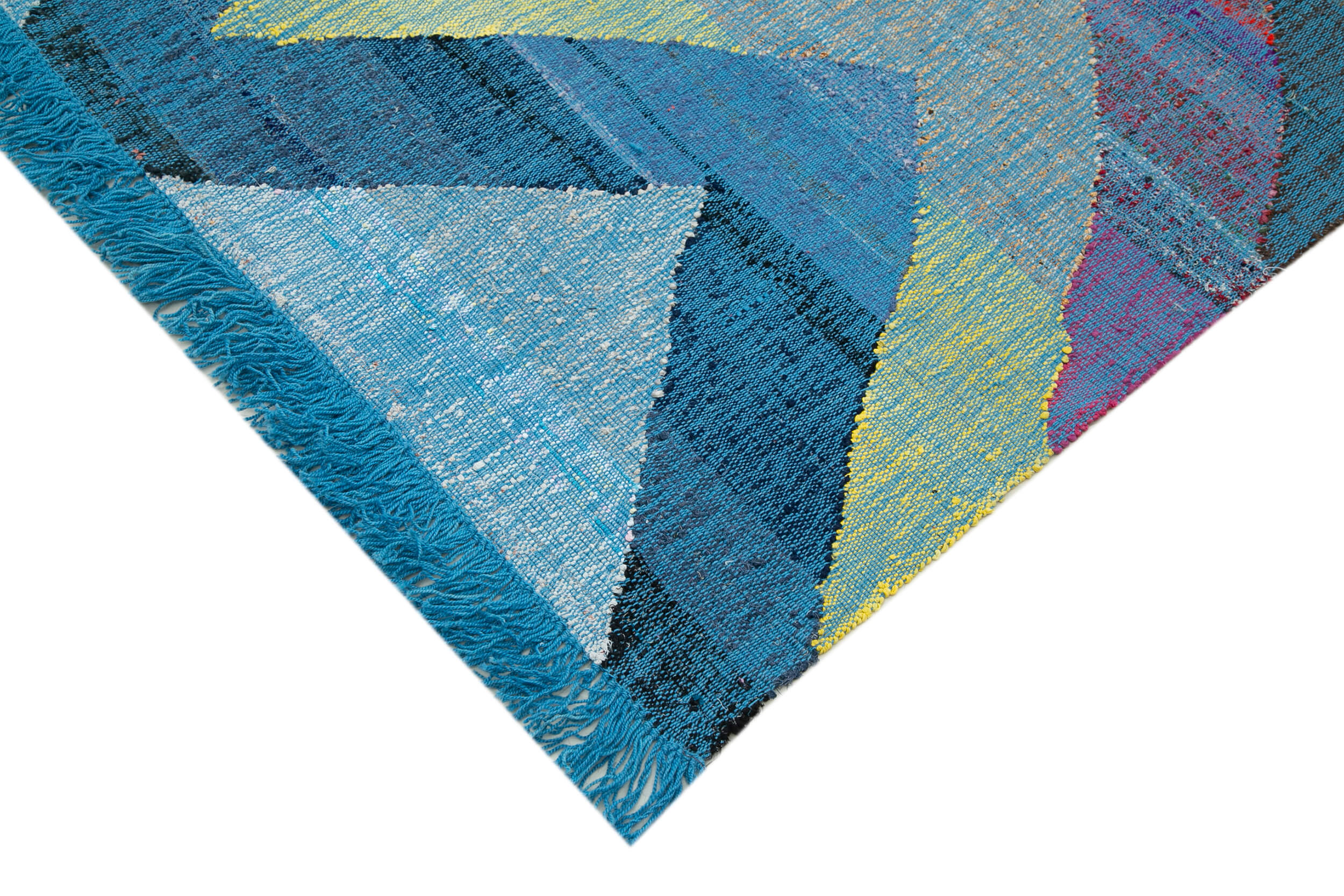 Scrap Mavi Geometrik Pamuk Yün El Dokuma Halısı 260x370 Agacan