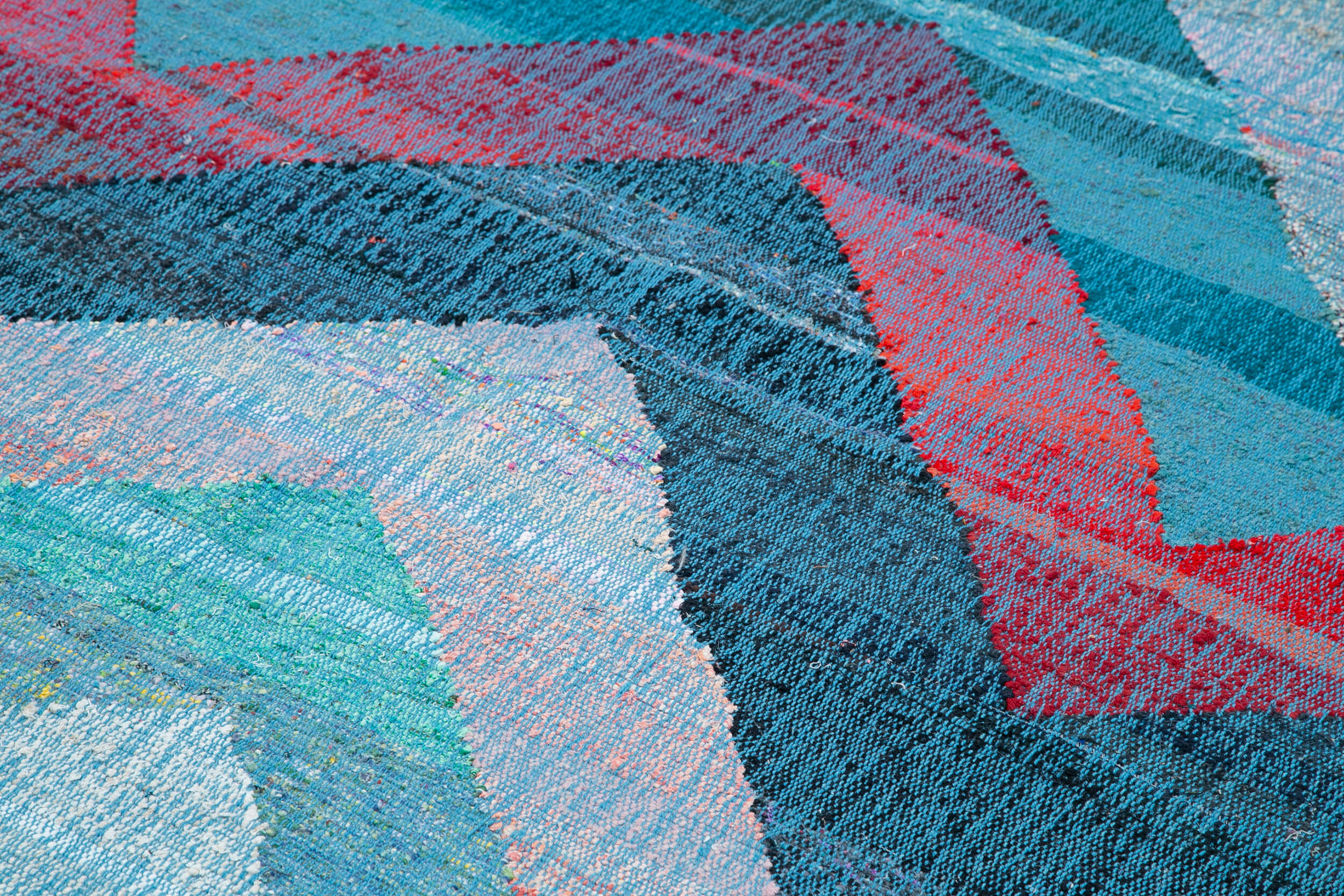 Scrap Mavi Geometrik Pamuk Yün El Dokuma Halısı 260x370 Agacan