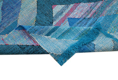 Scrap Mavi Geometrik Pamuk Yün El Dokuma Halısı 260x370 Agacan