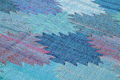 Scrap Mavi Geometrik Pamuk Yün El Dokuma Halısı 250x440 Agacan