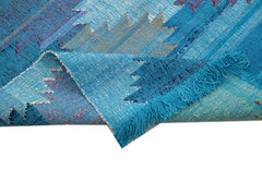 Scrap Mavi Geometrik Pamuk Yün El Dokuma Halısı 250x440 Agacan