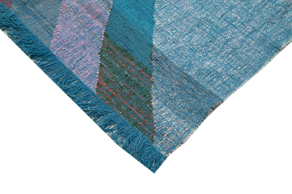 Scrap Mavi Geometrik Pamuk Yün El Dokuma Halısı 310x443 Agacan