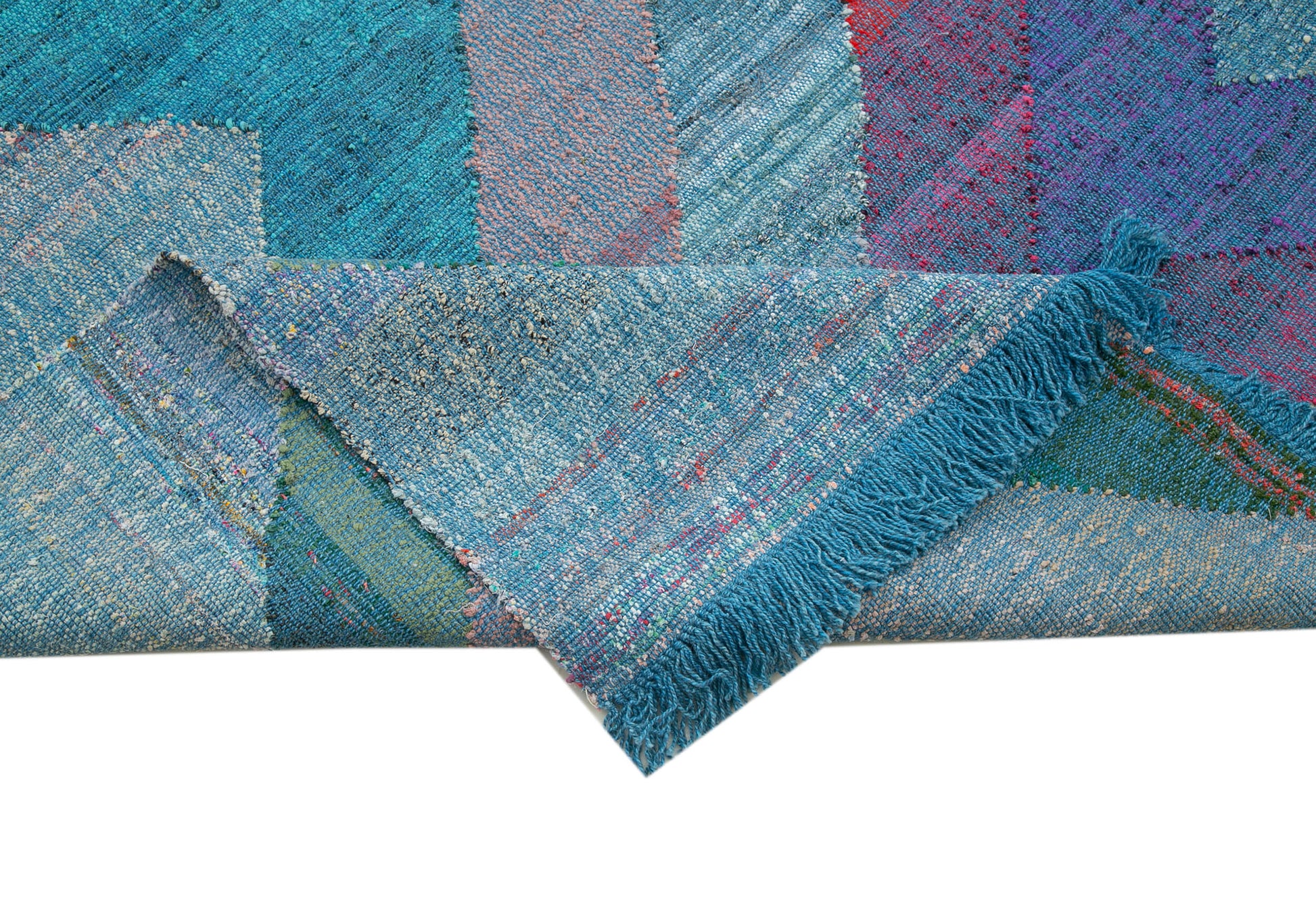 Scrap Mavi Geometrik Pamuk Yün El Dokuma Halısı 310x443 Agacan